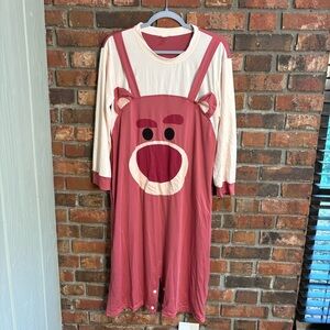 Womens sweet bear one piece pajamas anime kawaii sleepwear pink Large